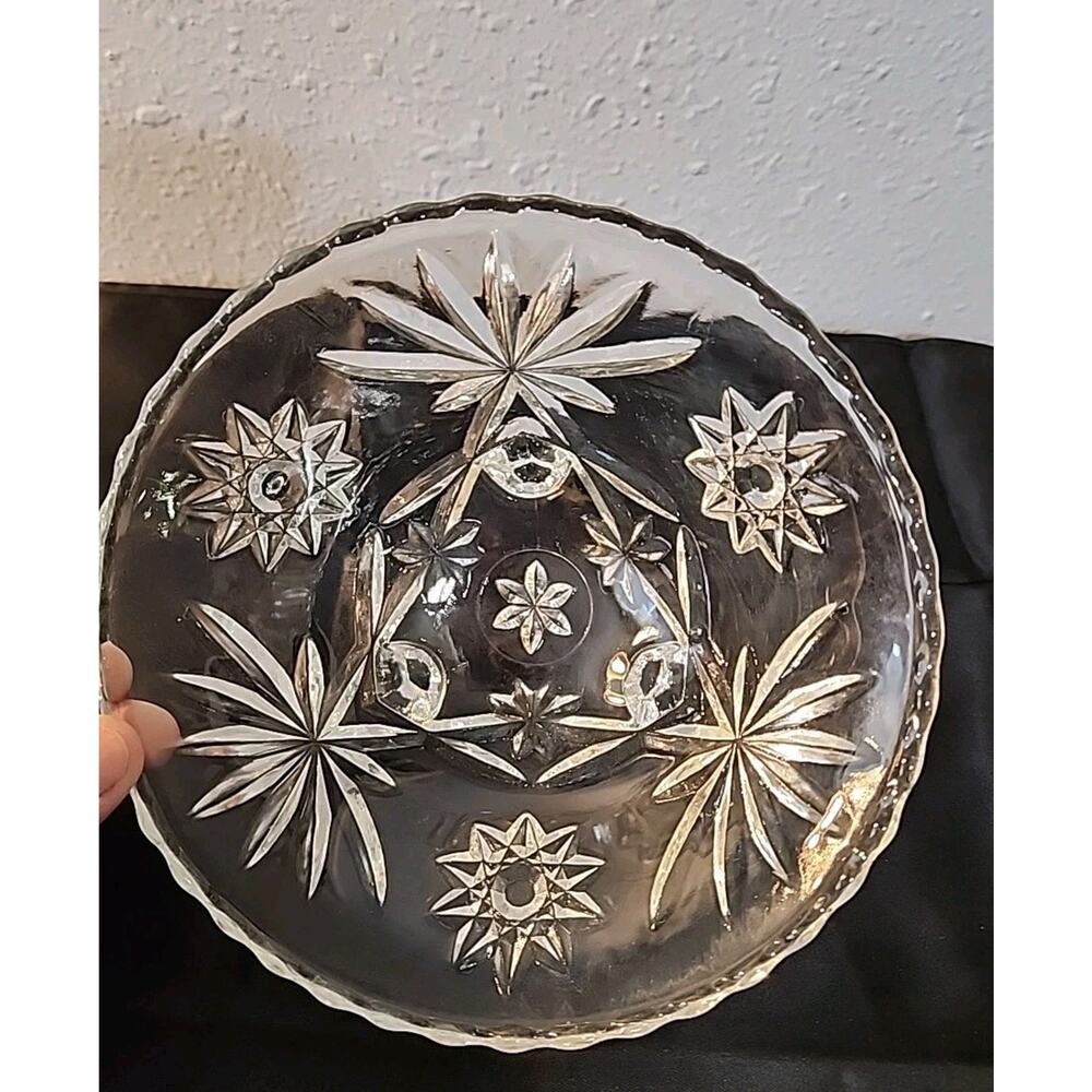VTG Anchor Hocking Early American Prescut Footed Candy Dish Star & Fan Cut Glass
